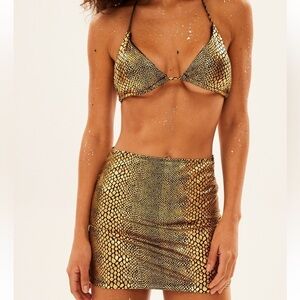 Swimwear Crocodile Print Set 3 Piece Bikini Bathing Suit With Cover Up Skirt M